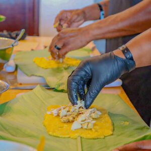 cooking class, patacones with chicken