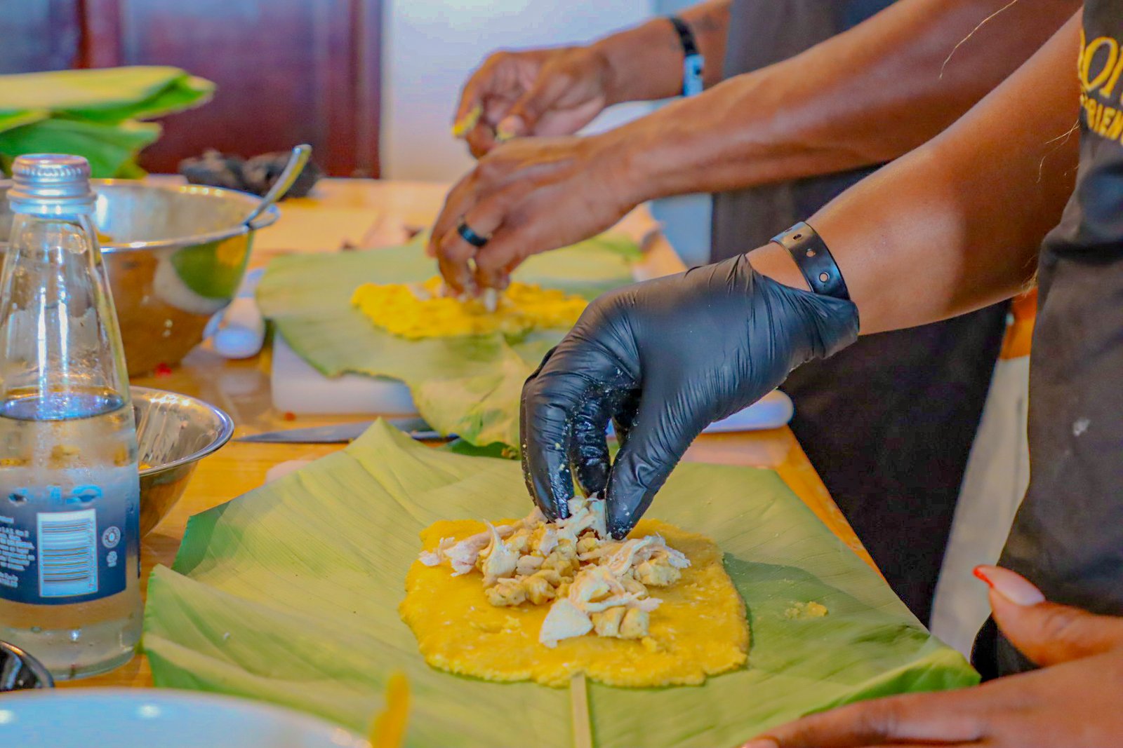 cooking class, patacones with chicken